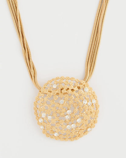 Chico's Sea Foam Medallion Pendant Necklace Gold