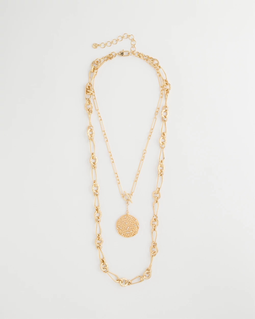 Chico's Sea Foam Medallion Double-Strand Pendant Necklace Gold