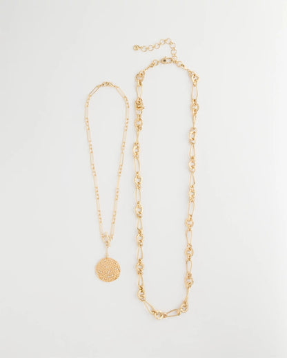 Chico's Sea Foam Medallion Double-Strand Pendant Necklace Gold