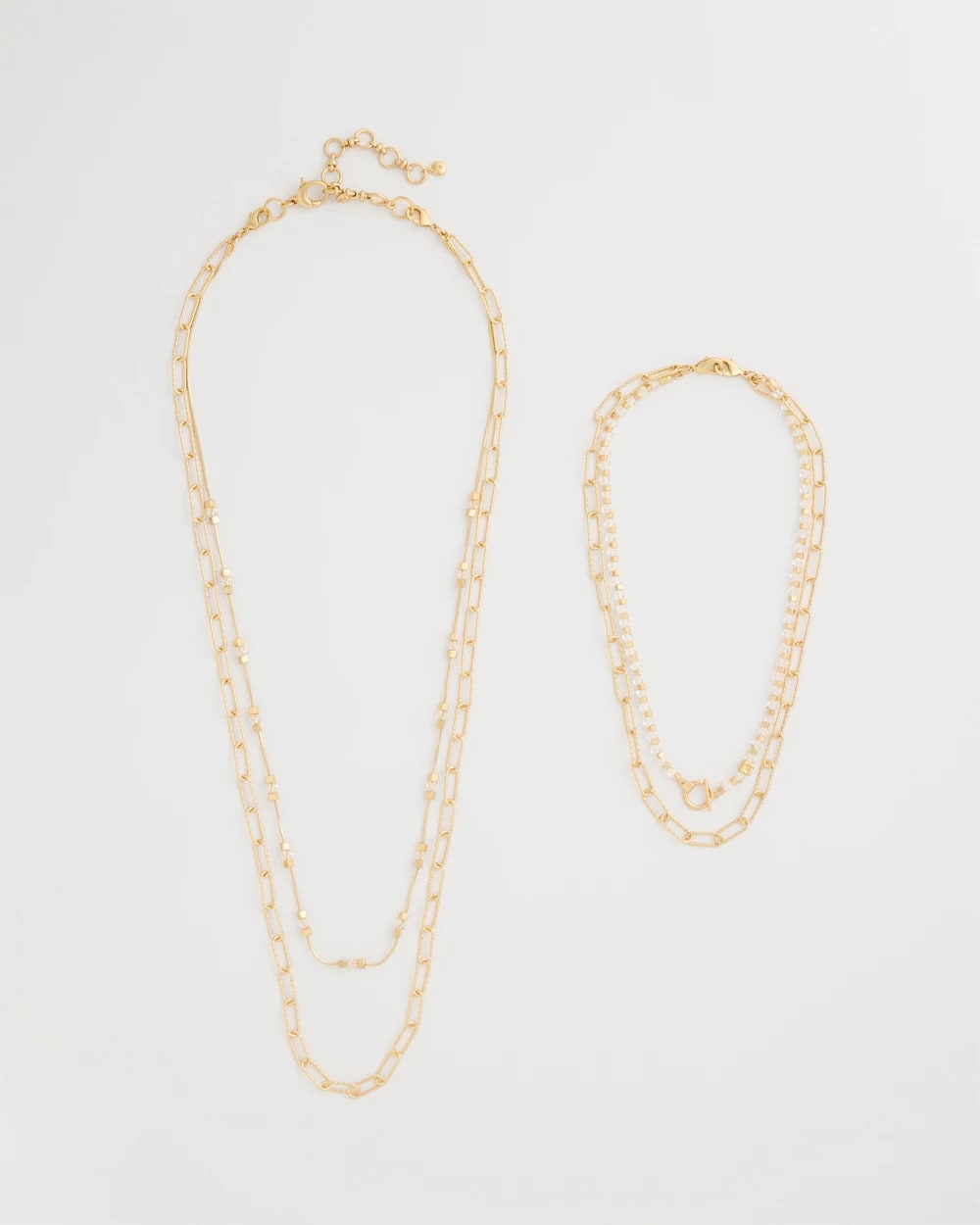 Chico's Sea Foam Multi-Strand Convertible Necklace Gold