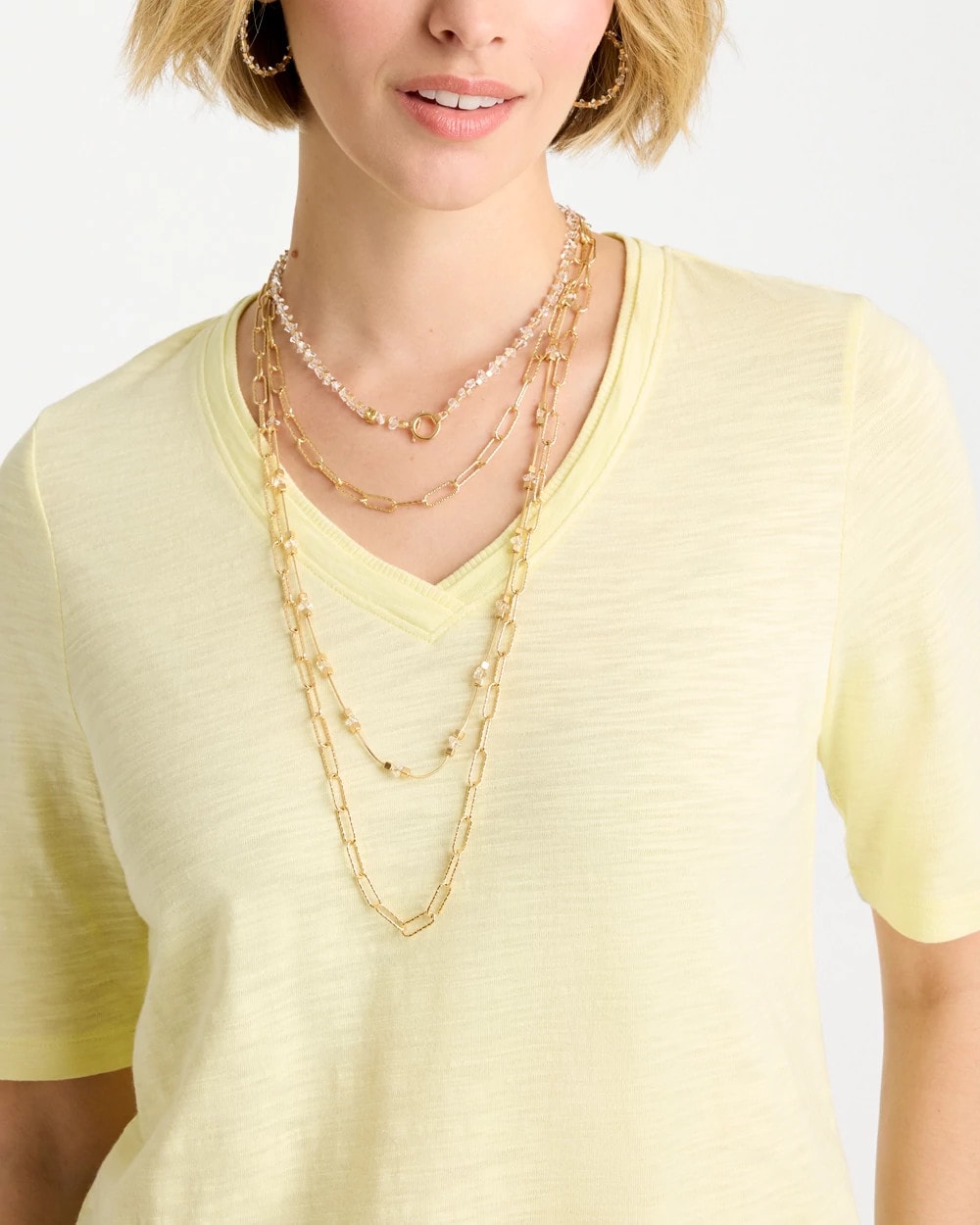 Chico's Sea Foam Multi-Strand Convertible Necklace Gold