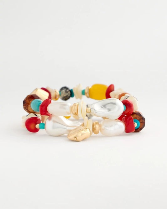 Chico's Set of Two Pearl Beaded Stretch Bracelets Multi