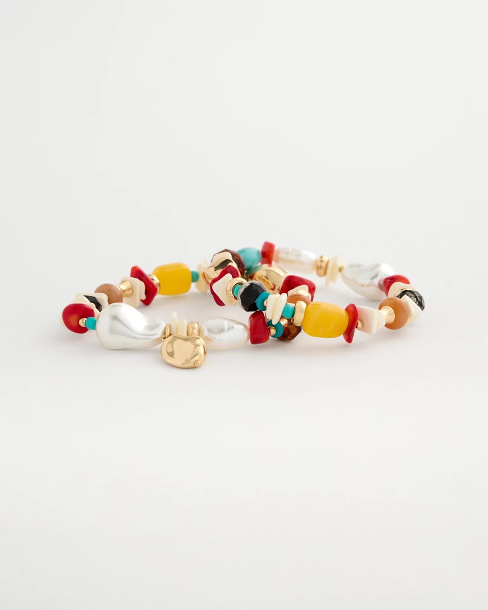 Chico's Set of Two Pearl Beaded Stretch Bracelets Multi