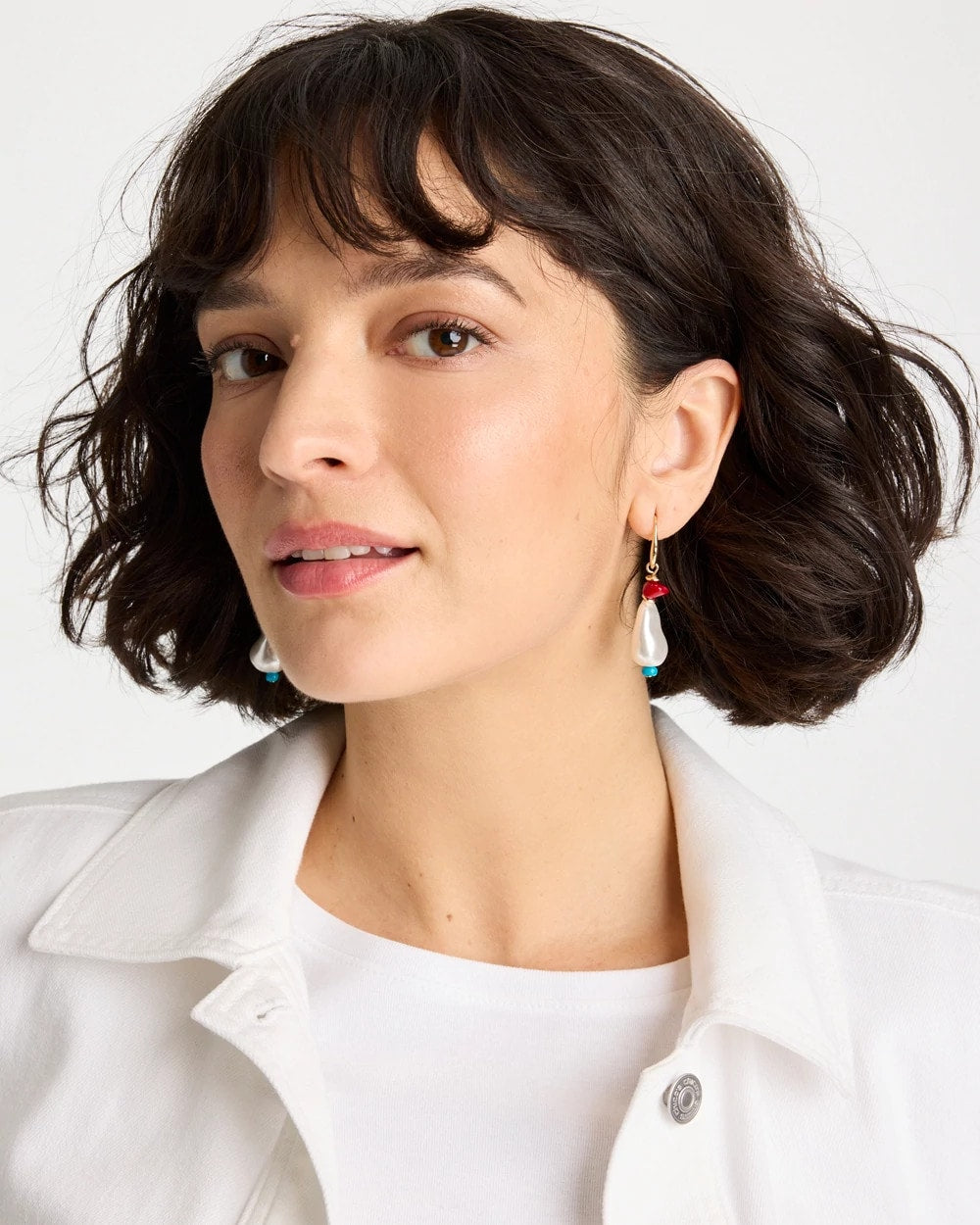 Chico's Beaded Linear Drop Earrings Multi