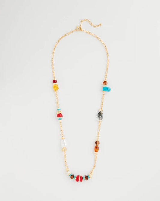 Chico's Mixed-Media Long Beaded Necklace Multi