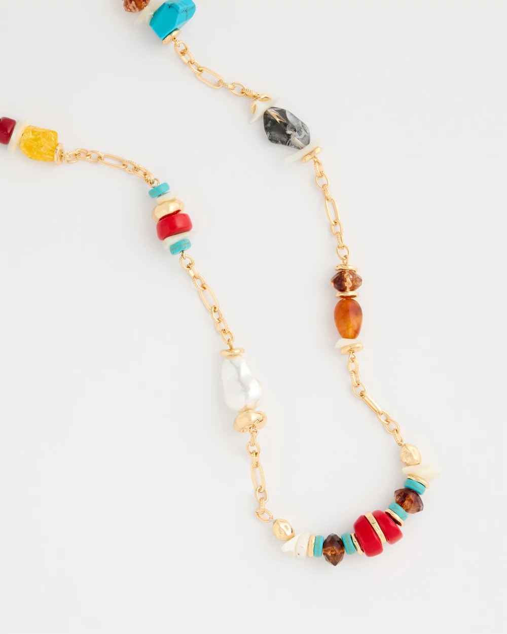 Chico's Mixed-Media Long Beaded Necklace Multi