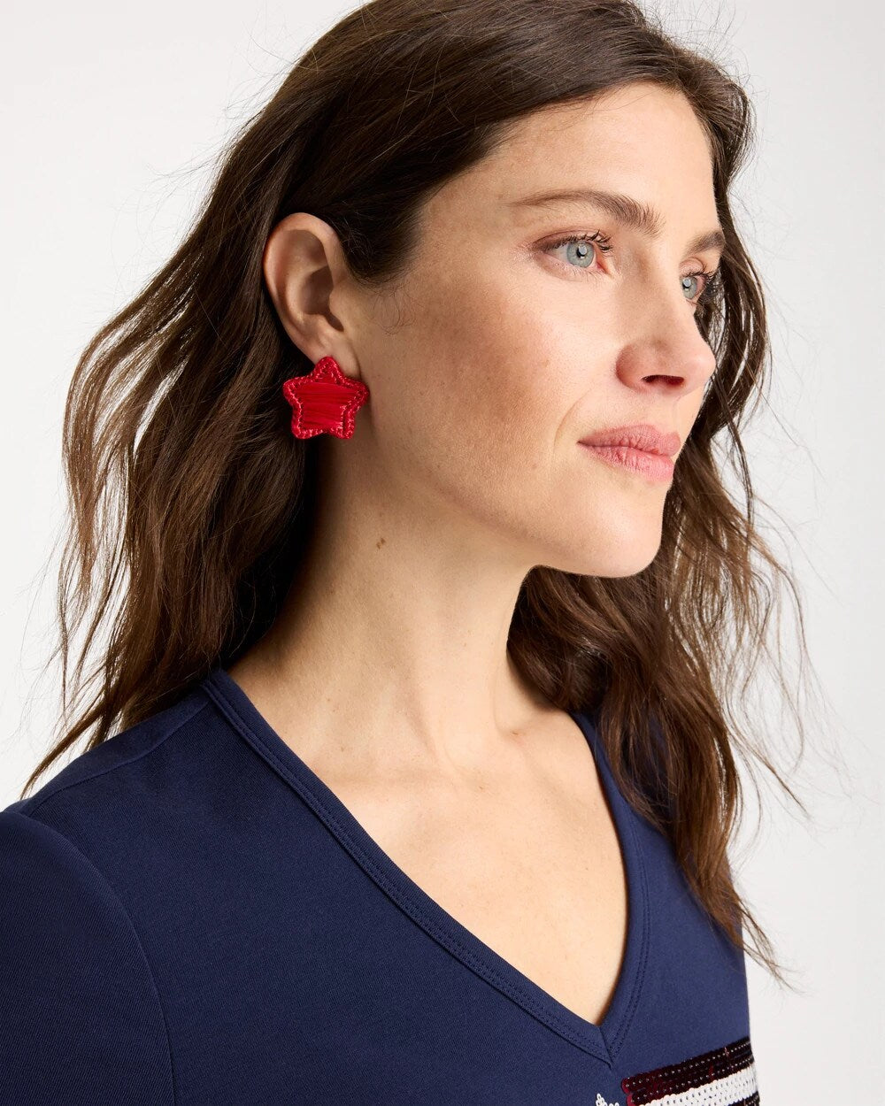 Chico's Americana Red Star Stud Earrings Red