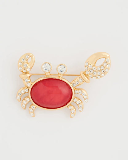 Chico's Americana Faux Diamond Crab Brooch Red