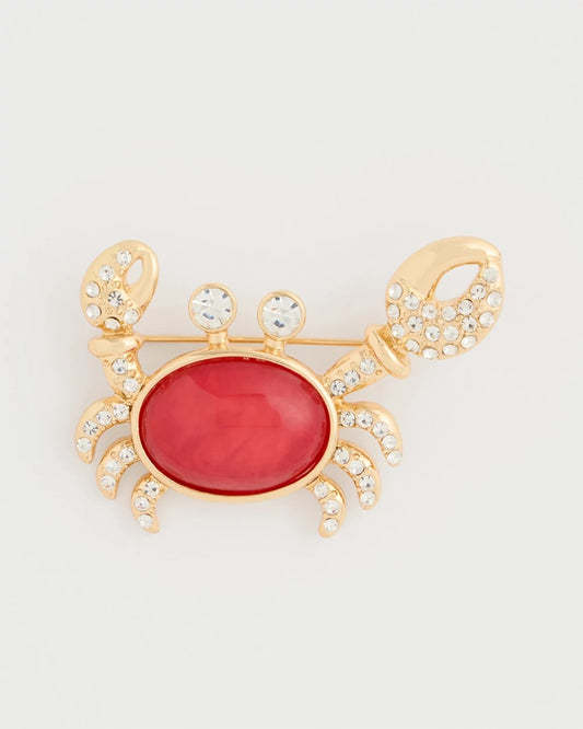 Chico's Americana Faux Diamond Crab Brooch Red