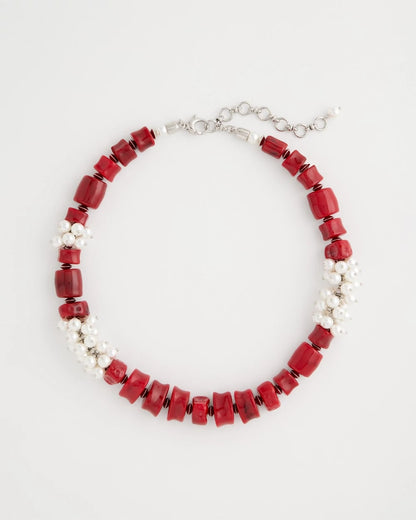 Chico's Red Resin Pearlescent Short Necklace Red