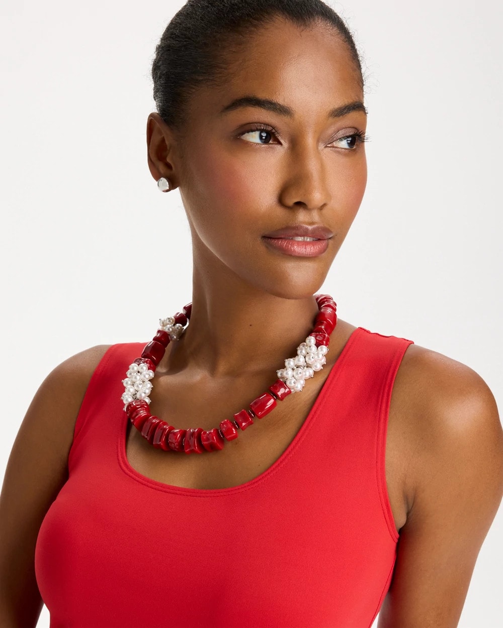 Chico's Red Resin Pearlescent Short Necklace Red