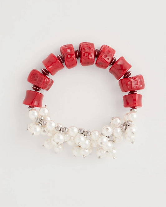 Chico's Red Resin Pearlescent Stretch Bracelet Red