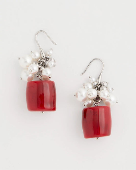 Chico's Red Resin Pearlescent Earrings Red