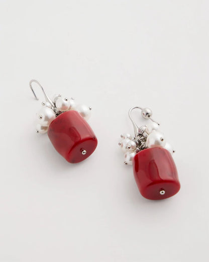 Chico's Red Resin Pearlescent Earrings Red