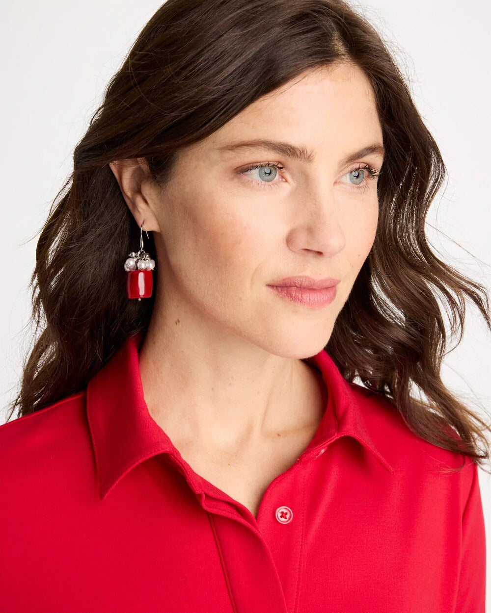 Chico's Red Resin Pearlescent Earrings Red
