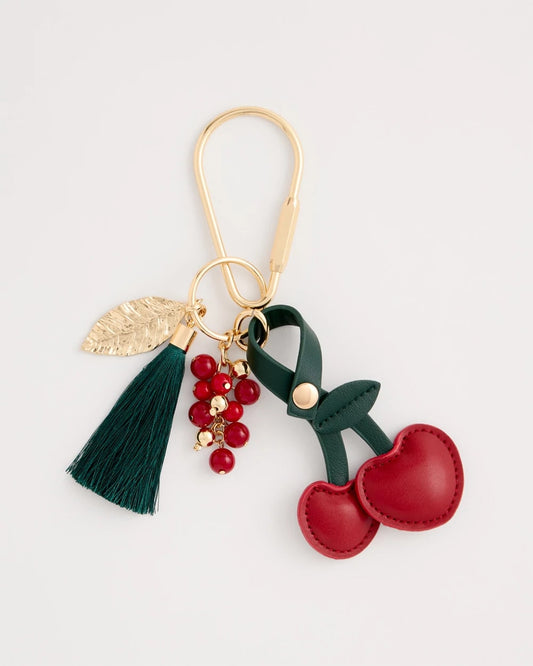 Chico's Faux Leather Cherry Bag Charm Key Chain Red