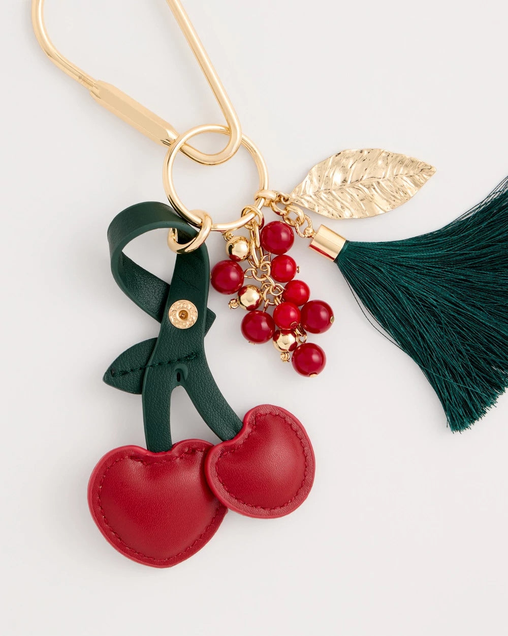 Chico's Faux Leather Cherry Bag Charm Key Chain Red