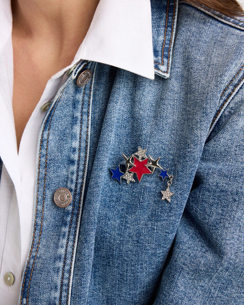 Chico's Americana Star Brooch Multi