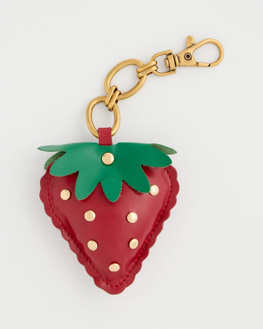 Chico's Faux Leather Strawberry Bag Charm Key Chain Red