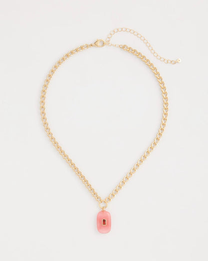 Chico's Coral Agate Short Pendant Necklace Coral