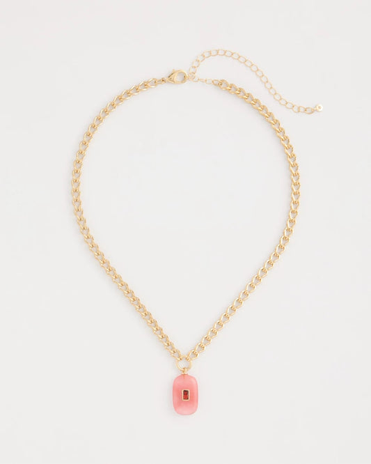 Chico's Coral Agate Short Pendant Necklace Coral