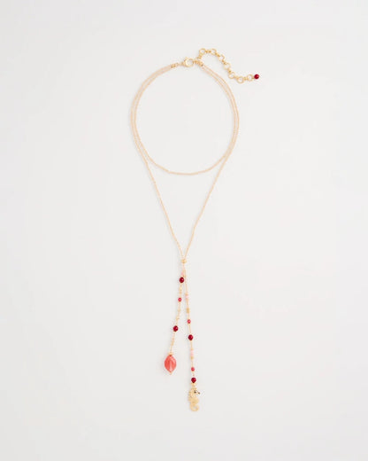 Chico's Coral Genuine Stone Y-Pendant Necklace Coral