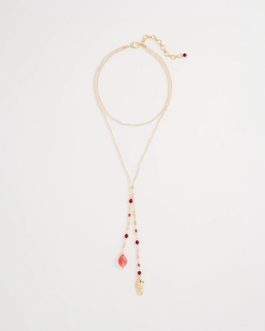 Chico's Coral Genuine Stone Y-Pendant Necklace Coral