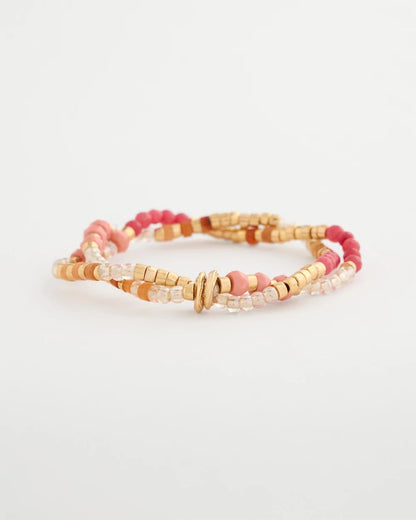 Chico's Aventurine Jade Stone Stretch Bracelet Coral
