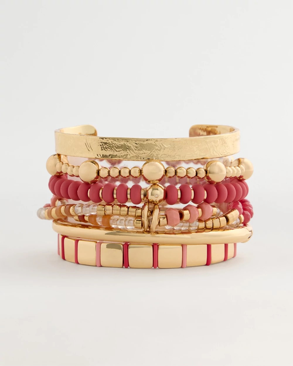 Chico's Aventurine Jade Stone Stretch Bracelet Coral