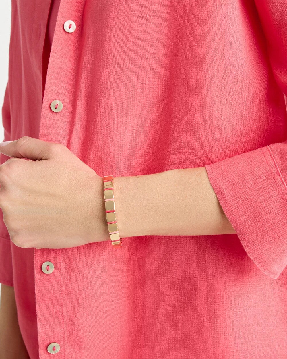 Chico's Glam Goldtone Slice Stretch Bracelet Coral