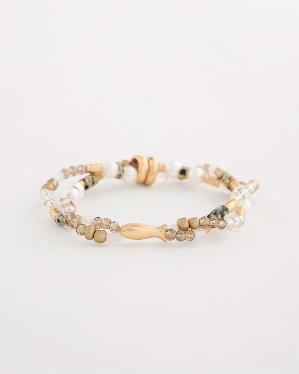Chico's Jasper Stone Beaded Stretch Bracelet Neutral