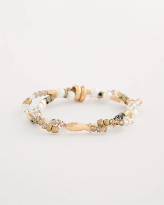 Chico's Jasper Stone Beaded Stretch Bracelet Neutral