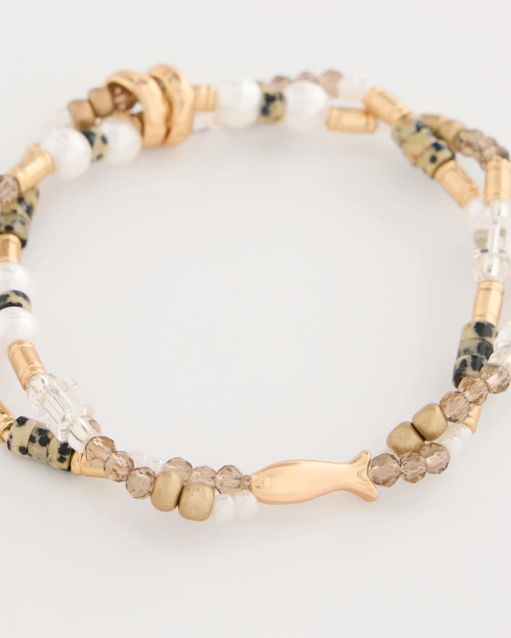 Chico's Jasper Stone Beaded Stretch Bracelet Neutral