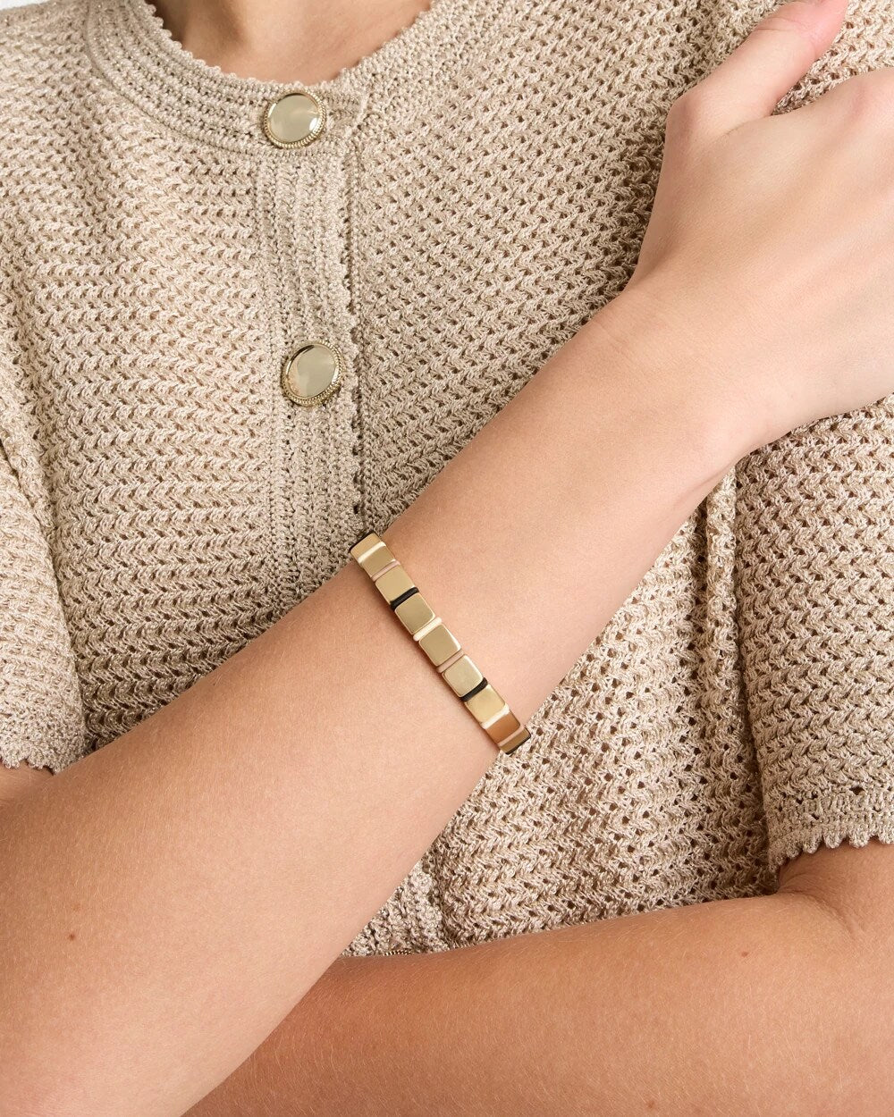 Chico's Glam Neutral Slice Stretch Bracelet Neutral