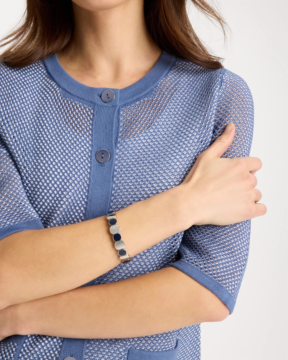Chico's Navy Resin Glam Stretch Bracelet Navy