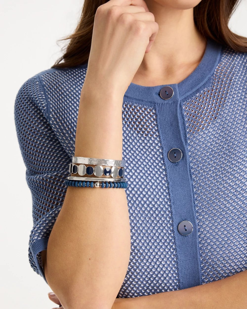Chico's Navy Resin Glam Stretch Bracelet Navy