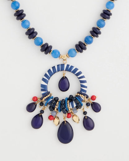Chico's Americana Mixed Media Pendant Necklace Multi