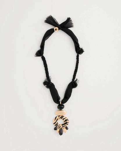 Chico's Tiger Pendant Necklace Black/Gold