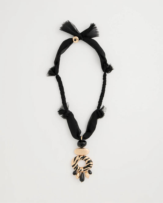 Chico's Tiger Pendant Necklace Black/Gold