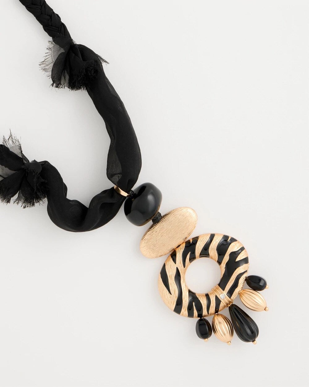 Chico's Tiger Pendant Necklace Black/Gold