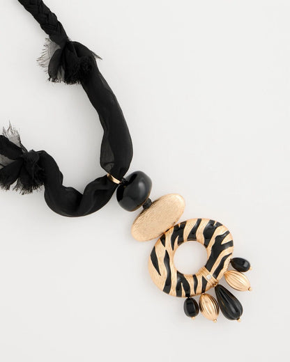 Chico's Tiger Pendant Necklace Black/Gold