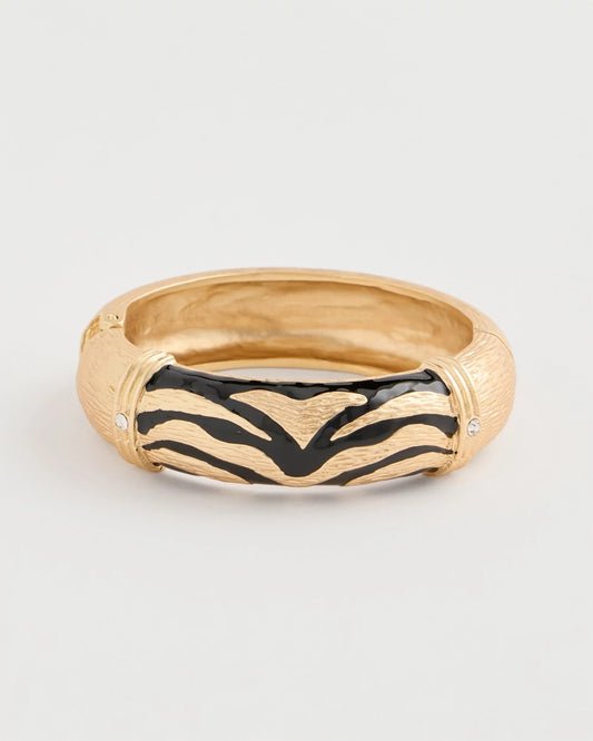 Chico's Tiger Hinge Cuff Bracelet Black/Gold