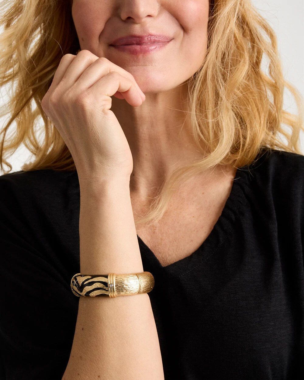 Chico's Tiger Hinge Cuff Bracelet Black/Gold