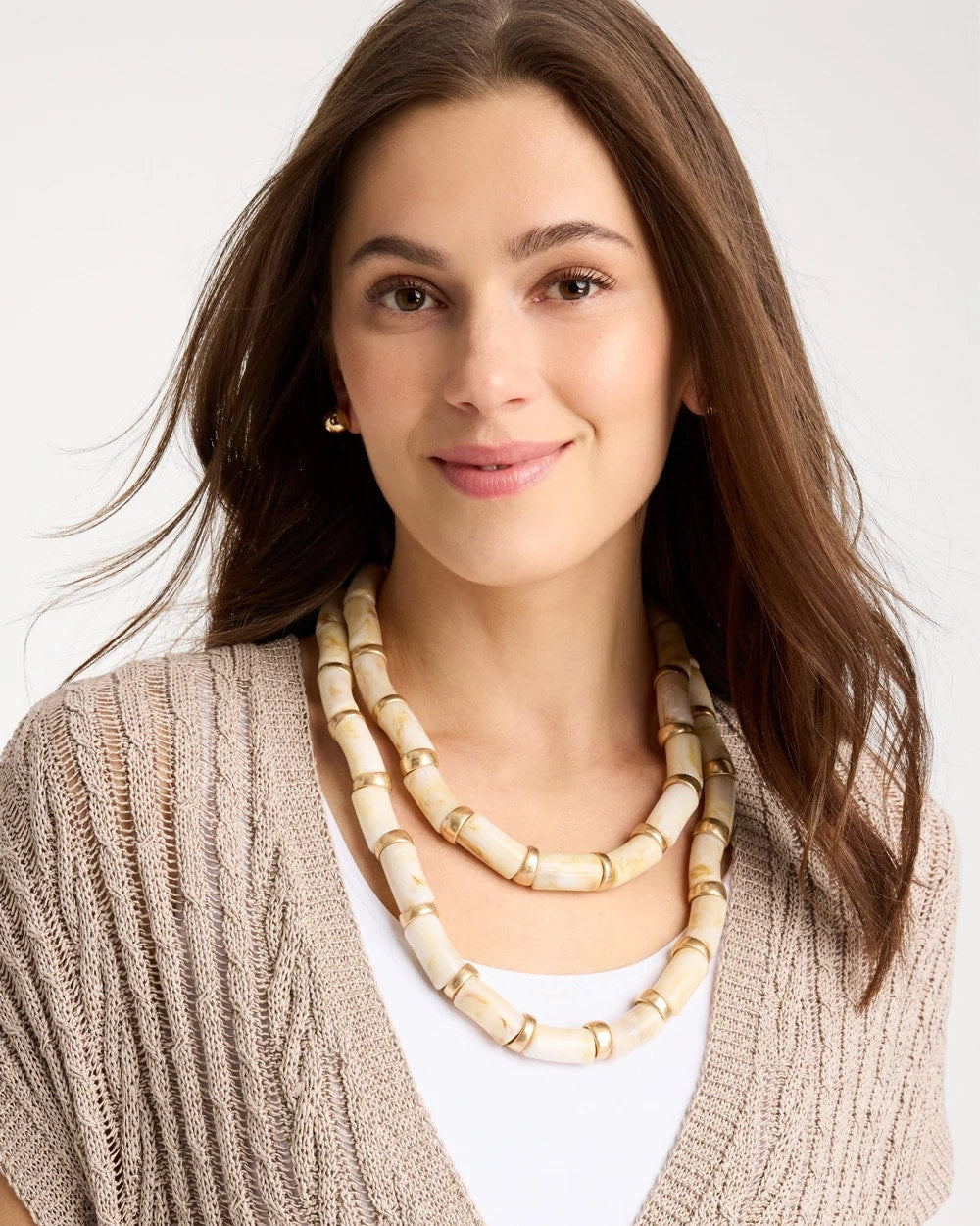 Chico's White Beaded Double-Strand Necklace White