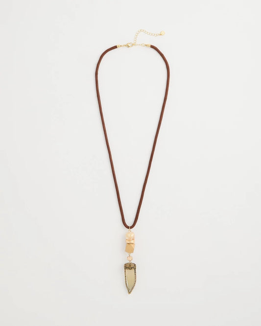 Chico's Tooth Pendant Corded Necklace Neutral