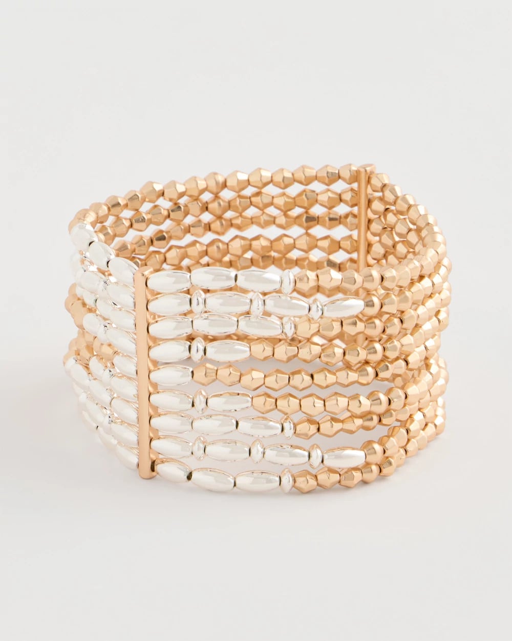 Chico's Multi-Strand Beaded Stretch Bracelet Mixed Metals