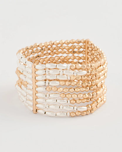 Chico's Multi-Strand Beaded Stretch Bracelet Mixed Metals