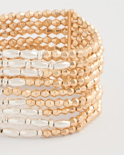 Chico's Multi-Strand Beaded Stretch Bracelet Mixed Metals