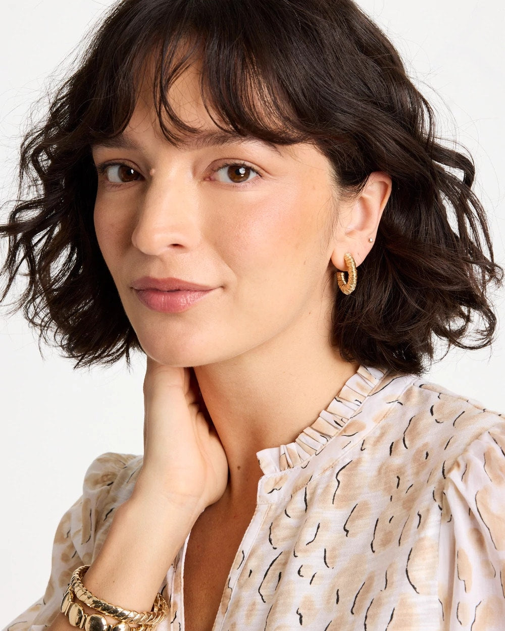 Chico's Crinkle Goldtone Hoop Earrings Gold