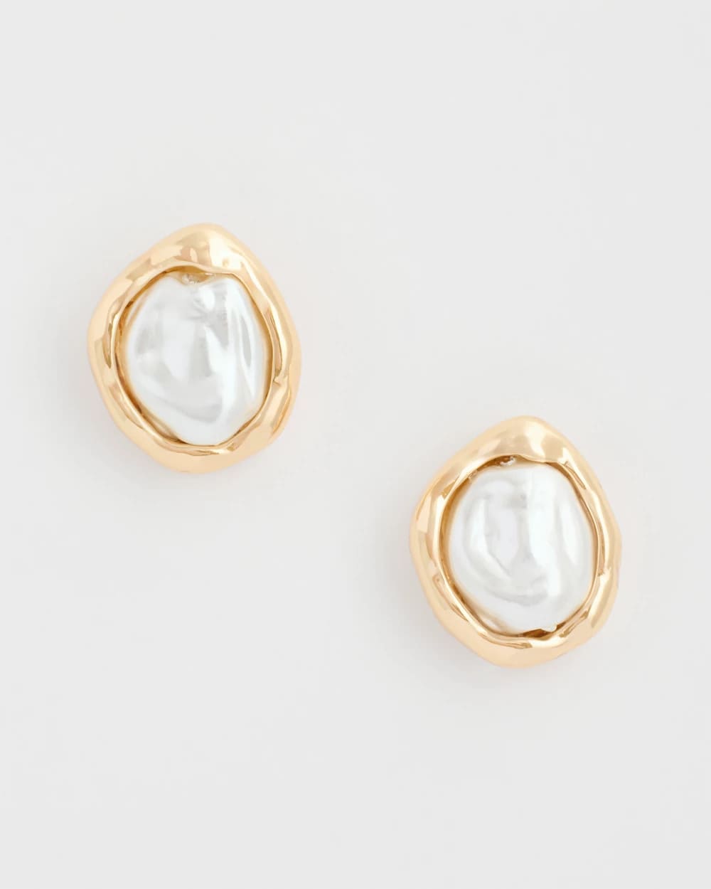 Chico's Pearlescent Golden Rimmed Stud Earrings Gold